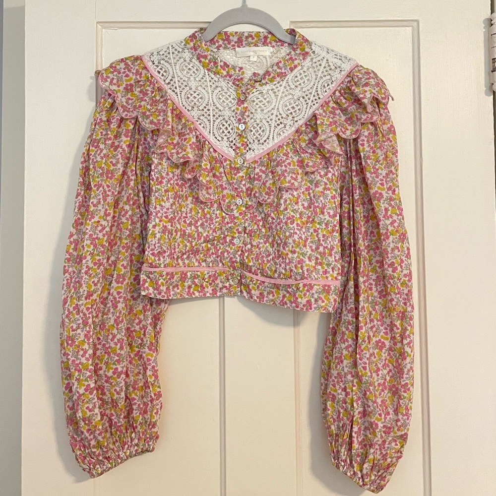 LoveShack Fancy Floral Lace longsleeve puff sleeve blouse